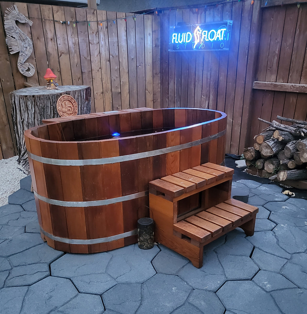 Japanese Cedar Wood Bath Tub, Twin Share Freestanding Bath Tub, Double Bath